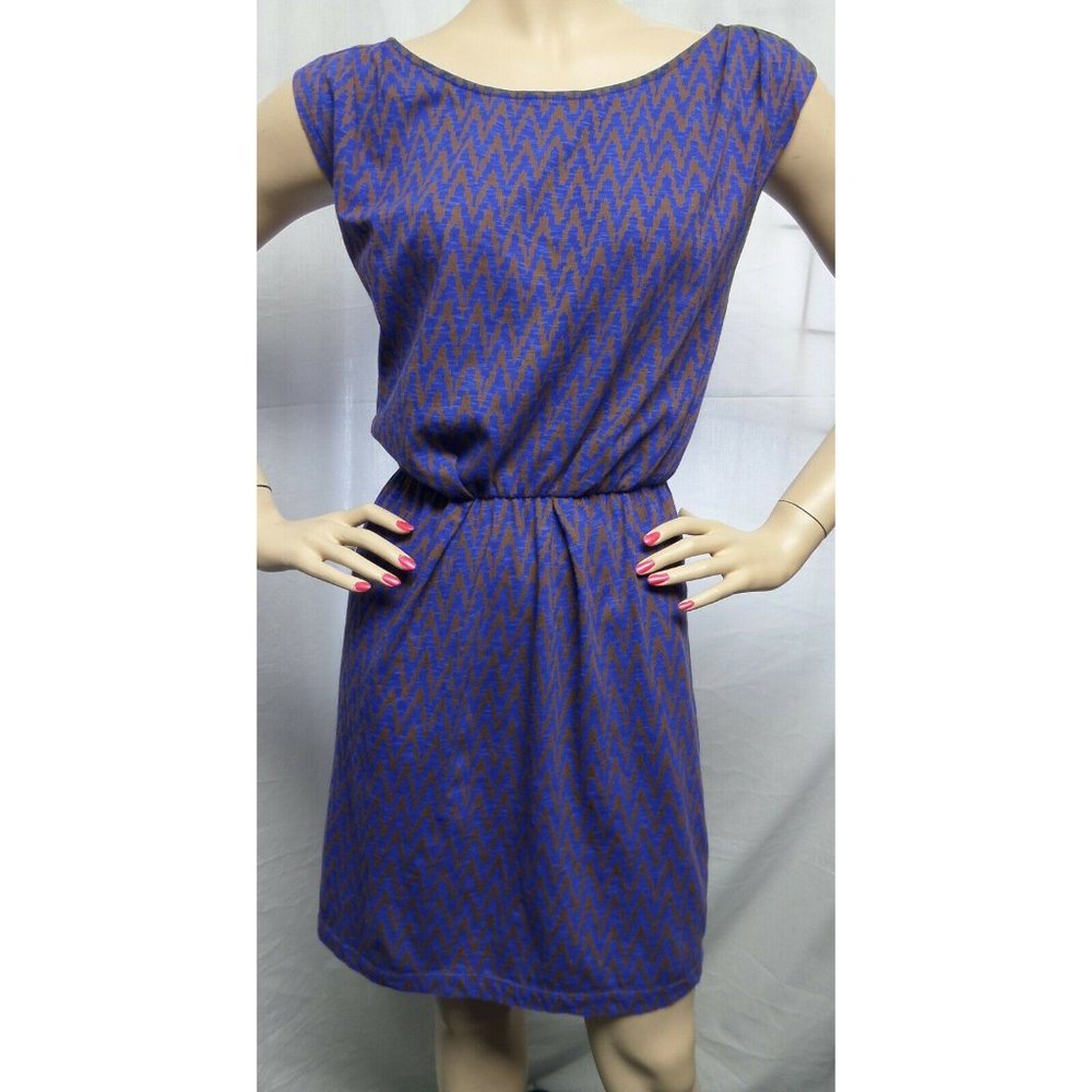 LOFT  PURPLE/BROWN SLEEVELESS GEO PRINT CAREER COCKTAIL MINI DRESS SIZE: S